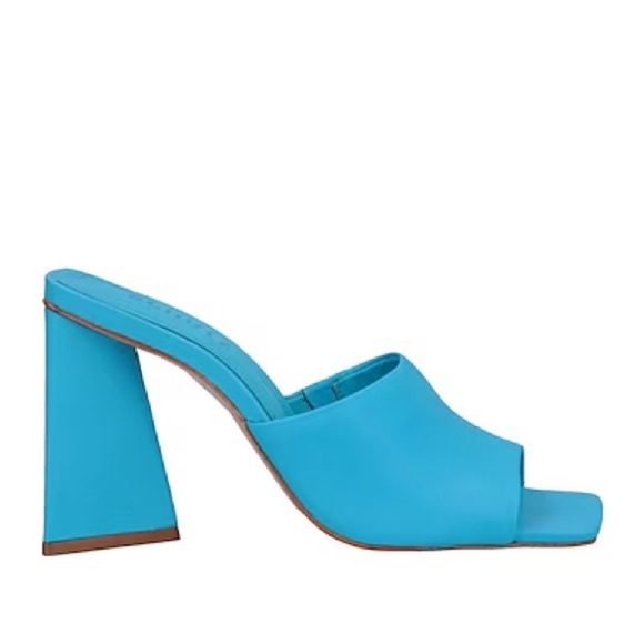 NEW Schutz Azure Blue Sandals Leather Walkable Heels Colorful Comfy Mules - Picture 3 of 10